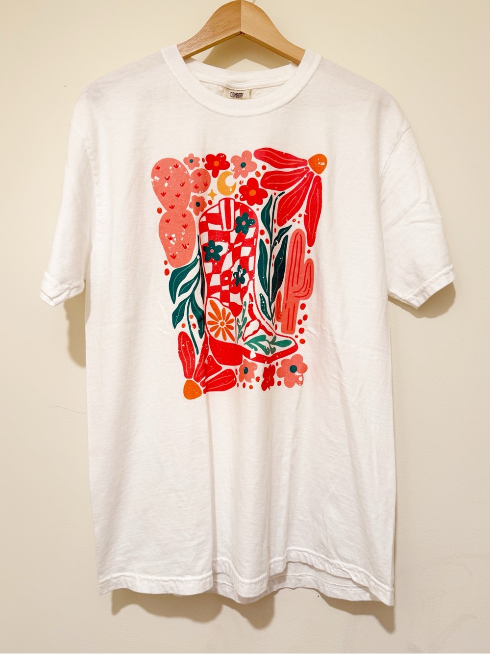 Comfort Colors White Tee with Red and Teal Floral Graphic